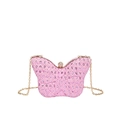 Borsa da sera rosa a forma di farfalla con glitter, cristalli e catena dorata - Rosa