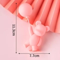 Pink resin bear holding balloons cake topper decoration, matte finish, 11.3cm height - Pink Plastic Balloon Bear Ornament