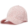 Gorra de béisbol rosa para mujer con encaje de flores y diamantes de imitación - Rosa
