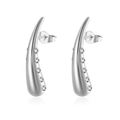 Polished stainless steel water drop earrings with five sparkling vertical zircons - Curved Rhinestone Row Silver (MS-716)