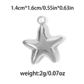 Polished 304 stainless steel starfish pendant variant measuring 1.4cm by 1.6cm - TP0517-01 Silver 1.4x1.6cm