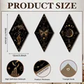 Three-piece bohemian wood moon phase wall decor with rhombic shapes and golden hanging hooks - 30x15x0.5cm / Style A (Set of 3) / Black & Gold