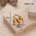 Adjustable golden hollow leaf open ring in stainless steel with nature-inspired design - Triple Leaf Open Ring / Gold