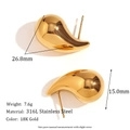 Boucles d'oreilles gouttes creuses en acier inoxydable doré 18K avec poli miroir - Petites Boucles d'Oreilles Goutte d'Eau Creuses / Or