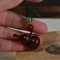 Red sandalwood gourd keychain with colorful beads and dark brown braided rope - Keychain style / Extra Small (1.7x1.7x3cm) / Rosewood Color