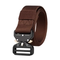 Tactical brown nylon belt with black metal cobra quick release buckle shown in detail - Brown