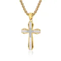 Brushed stainless steel cross necklace with gold edges and zircon stones in center - Single Gold & Steel Pendant