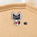 Cute black and white enamel cat pin featuring I'm fine text and red floral details - Black and White Cat (CZ0206-3)