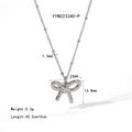 Silver bow pendant necklace in stainless steel with detailed product dimensions - Silver Bowknot Pendant Necklace (YYN023340-P)