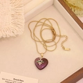 Elegant gold snake chain necklace featuring a transparent purple heart stone pendant - 11# Long Style Amethyst