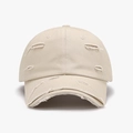 Distressed light beige outdoor baseball cap with vintage frayed holes and cotton texture - Beige (24A187)