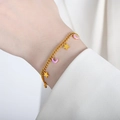 Elegante bracciale a catena cubana dorata con lune smaltate rosa e ciondoli a stella - 15+5cm / Bracciale in Oro Smalto Viola (E434)