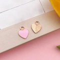 Pink heart pendant with gold leaf texture detail for DIY jewelry making and necklace crafts - 10x12mm-0.5g / Pink Enamel Heart