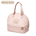 Rose pink double-layer insulated lunch bag with bread print and top handle - Double Layer / Rose Pink