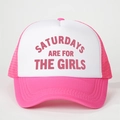 Pink and white trucker hat with SATURDAYS ARE FOR THE GIRLS slogan and mesh back - Rose Red