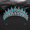 Baroque bridal crown with blue teardrop crystals and silver metal setting - Silver With Lake Blue