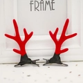 Pair of red flocked reindeer antler hair clips for Christmas stationery and party gifts - Christmas Antler Hair Clips 1 pair