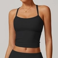 Slim fit black brushed yoga camisole with thin straps and cropped athletic design - S / Premium Black