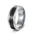 Men's silver stainless steel ring featuring a sleek black carbon fiber inlay design - US 6 / Silver