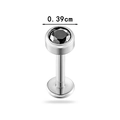 G23 titanium platte piercing met 3,9 mm ronde zwarte zirkoon inleg in zilverkleur - Zilver (Zwarte Zirkoon)