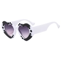 Heart-shaped black and white sunglasses with rhinestones and purple gradient lenses - White Frame Gradient Grey Lens