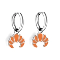 Silver stainless steel hoop earrings with orange croissant charm on white background - Silver Croissant
