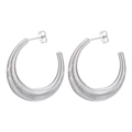 Minimalist silver threaded C-shaped hoop earrings in polished stainless steel - Spring No.6 Steel Color