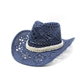 Cappello da cowboy blu navy in paglia traforata con finiture in perle per la spiaggia - M (56-58cm) / Blu navy