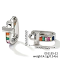 Silver U-shaped geometric earrings set with multicolored baguette-cut gemstones - Silver/Rainbow Zirconia