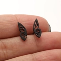 Minimalist black stainless steel butterfly wing stud earrings for women - 673 Hollow Butterfly Wing / Black