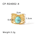 Detailed view of gold multi-layer ring with turquoise stone and dimension labels - Adjustable Open / Turquoise Style (CP-R24004-4)