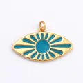 Goldener Augenanhänger mit hellblauem Emaille und Sonnenstrahlen für DIY Schmuck - ACF6008-Tuquise Türkis Strahlender Augenanhänger