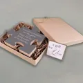 Carved wooden puzzle piece gift for colleagues in a brown kraft paper gift box with a card - 1-Every journey-Purple