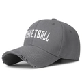 Distressed dark grey baseball cap with white basketball embroidery and vintage worn edges - Adjustable / Gray