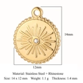 Golden stainless steel Evil Eye pendant with white rhinestone and beaded edge detail - Sun Disk Style / 14x12mm / Gold-VC542