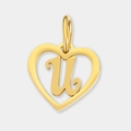 Pendentif en forme de cœur en acier inoxydable doré avec lettre U évidée pour bijoux - Lettre U