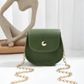 Mini dark green saddle bag in lychee texture leather with elegant gold chain strap - Green