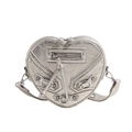 Silver heart-shaped rivet shoulder bag with metallic wrinkled leather and biker details - 18*6.5*16 / Silver