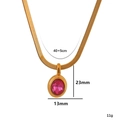 Flat snake chain necklace specs with pink oval zircon pendant dimensions and weight info - Pink