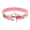 Pink braided rope bracelet featuring a silver whale tail charm and metal sliding clasp - Silver Whale Tail Buckle / Pink