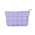 Portable light purple quilted PU makeup bag with zipper and large capacity travel design - Clutch Bag / Light Purple