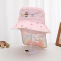Detail of pink sun hat featuring a cute rabbit print and adjustable neck protection flap - 52cm (2-5 Years) / Pink