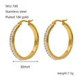 Macro view of 30mm 18k gold plated stainless steel hoop earrings with crystal pavé - 30MM