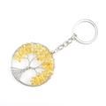 Handmade Tree of Life keychain with silver wire wrap and yellow crystal stones - Round Citrine