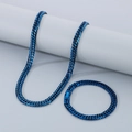 Conjunto de collar y pulsera de cadena de eslabones cubanos azul de acero inoxidable - Pulsera 7mmx21cm / Azul