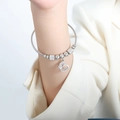 Modern silver stainless steel beaded charm bracelet with engraved LOVE heart pendant - Steel Color (Z257)