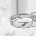 Men's 925 sterling silver ring with round blue gemstone and side micro-inlaid diamonds - Adjustable Open / Desert Rose Couple Ring Male