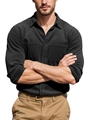 Camisa de pana negra para hombre con mangas largas y bolsillos dobles en el pecho - S / Negro