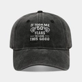 Close-up of white 50th birthday embroidery on a vintage washed black cotton baseball cap - 50th Birthday Style - Black