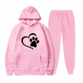 Ensemble de sport rose deux pièces avec sweat à capuche et imprimé patte de chat - S / Rose Cœur Patte (1)